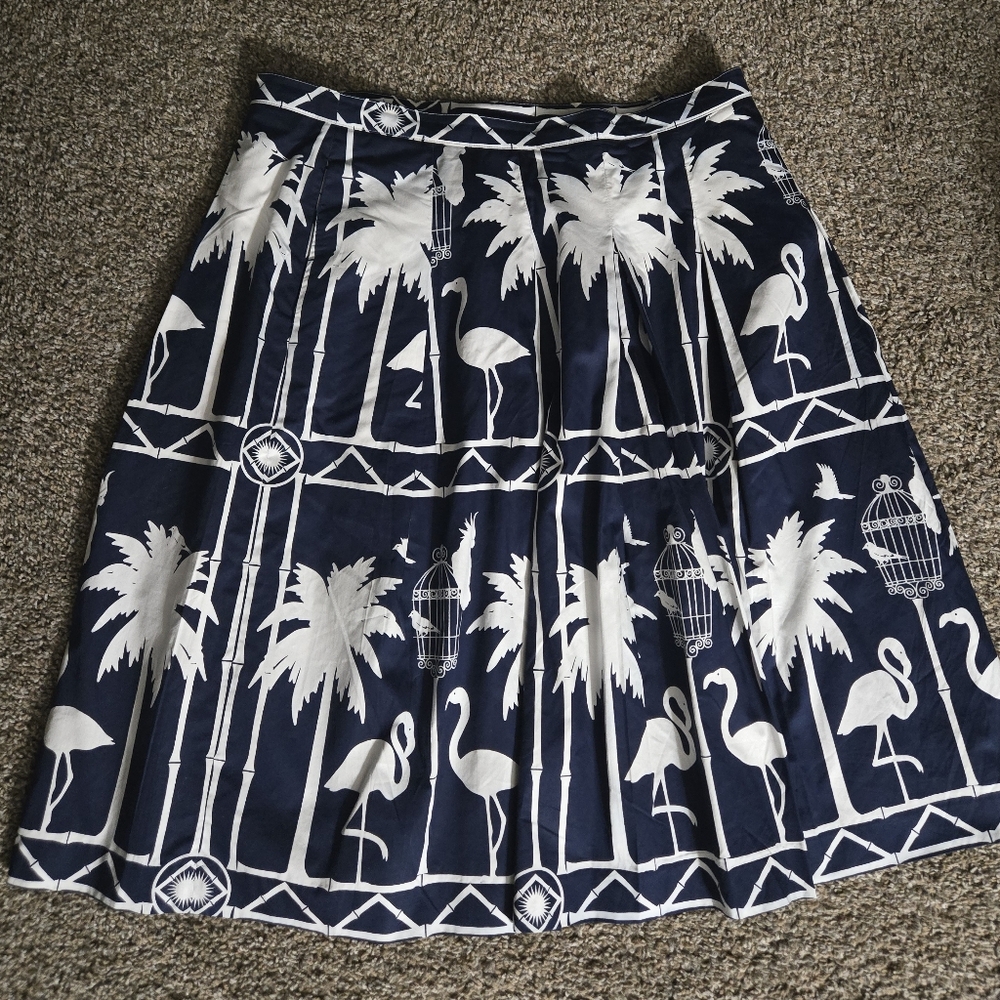 Talbots Navy and White Tropical Print A-Line Skirt